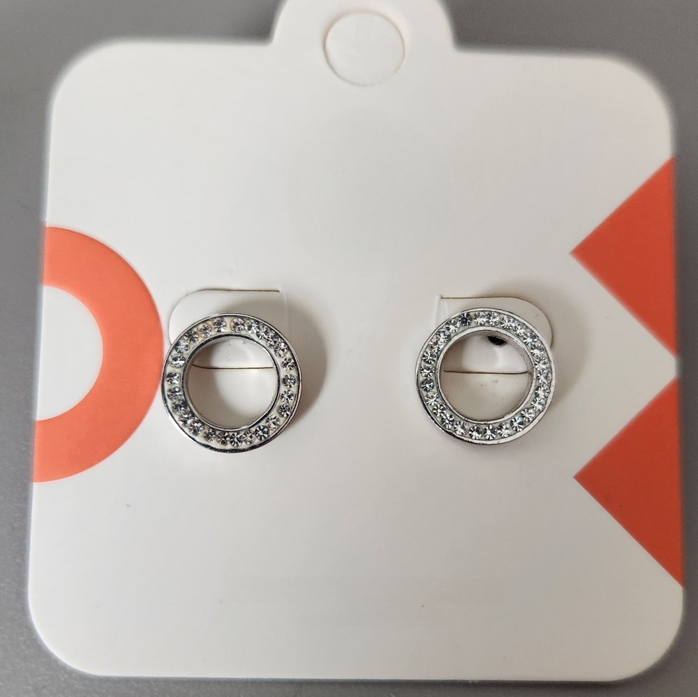 Silver Crystal Circle Stud Earrings - Elegant Women’s Jewelry